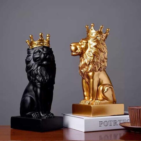 تمثال الأسد الذهبي مقاس 12 بوصة مع تاج على الطراز الشمالي لتزيين المنزل والدراسة، تماثيل الأسد القابلة للتجميع أفضل هدية للرجل in Kuwait