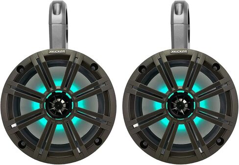 1 Pair (QTY 2) of Kicker 8" 2-Way 300 Watts Max Power Coaxial Marine Audio MultiColor LED Speakers with Charcoal Grilles, (QTY 2) 8" Marine Tower Speaker Enclosures - Black in Saudi Arabia