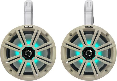 1 Pair (QTY 2) of Kicker 8" 2-Way 300 Watts Max Power Coaxial Marine Audio MultiColor LED Speakers with Charcoal Grilles, (QTY 2) 8" Marine Tower Speaker Enclosures - Black in Saudi Arabia
