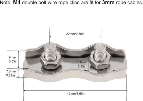 10pcs M4 Duplex 2-Post Cable Clamps, 304 Stainless Steel Duplex Wire Rope Clips for 3mm Diameter Double Bolt Cable Clamp in Saudi Arabia