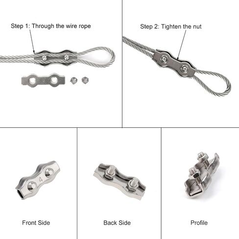 10pcs M4 Duplex 2-Post Cable Clamps, 304 Stainless Steel Duplex Wire Rope Clips for 3mm Diameter Double Bolt Cable Clamp in Saudi Arabia
