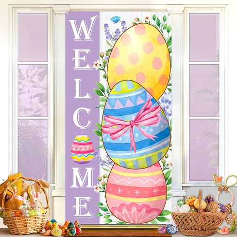 Summer Spring Welcome Door Cover Decoration Eucalyptus Flowers Greenery Door Banner Background Seasonal Porch Door Sign Welcome Front Door Cover for Indoor Outdoor Decor Party Supplies in Saudi Arabia