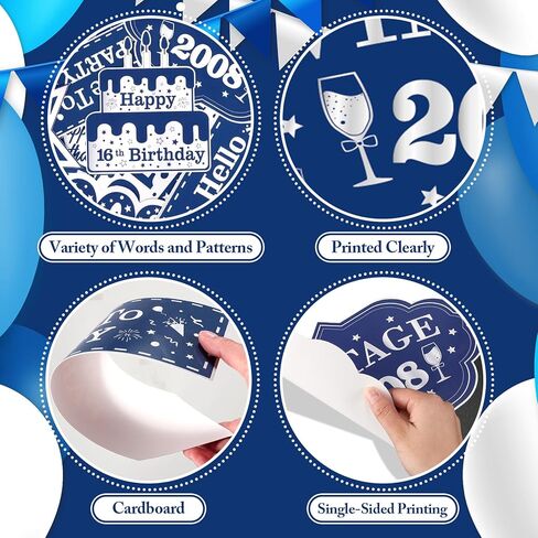 10 قطع من زينة عيد الميلاد السادس عشر باللون الأزرق للأولاد والبنات باللون الأزرق الداكن والفضة السعيدة لعيد الميلاد السادس عشر لافتة باب لافتة علامات اتجاهية عتيقة 2008 ديكورات حفلات أعياد الميلاد16 عامًا لتزيين جدران الحفلات in Kuwait