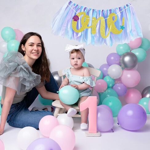 BEISHIDA 1st Birthday High Chair Banner 1 Year Birthday Decorations Blue Purple Under the Sea Theme First Birthday Banner for Girls Boys 1st Birthday Party Baby Shower Decorations Highchair Garland in Saudi Arabia