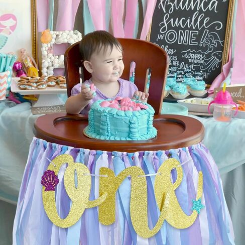 BEISHIDA 1st Birthday High Chair Banner 1 Year Birthday Decorations Blue Purple Under the Sea Theme First Birthday Banner for Girls Boys 1st Birthday Party Baby Shower Decorations Highchair Garland in Saudi Arabia