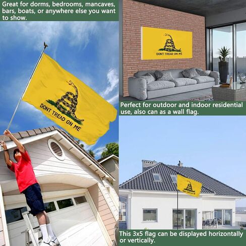 لافتة أعلام Dont Tread on Me مزدوجة الجوانب مقاس 4×6 للاستخدام الخارجي - لافتة أعلام Gadsden Don't Tread on Me شديدة التحمل مع حلقتين نحاسيتين 4 صفوف مخيطة in Saudi Arabia