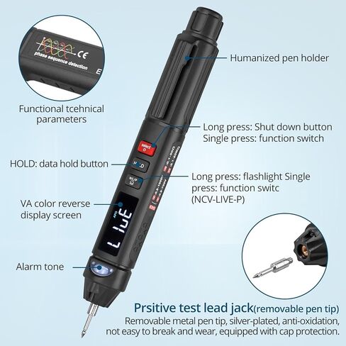 جهاز قياس متعدد ذكي 3 في 1 مع قلم اختبار جهد عدم الاتصال ومقياس تسلسل الطور TRMS 6000 عدد قلم كهربائي متعدد التعريف التلقائي in Kuwait