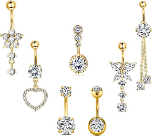 7 Pcs Belly Button Ring Dangle for Women Hypoallergenic Surgical Stainless Steel Belly Rings Butterfly Heart CZ Cute Belly Button Piercing Navel Piercings Pack Belly Piercing Jewelry in Saudi Arabia