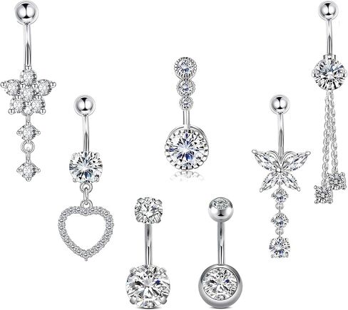 7 Pcs Belly Button Ring Dangle for Women Hypoallergenic Surgical Stainless Steel Belly Rings Butterfly Heart CZ Cute Belly Button Piercing Navel Piercings Pack Belly Piercing Jewelry in Saudi Arabia