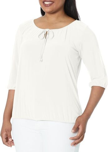 Star Vixen Women's 3/4 Sleeve, Front Tie Peasant Top in Saudi Arabia