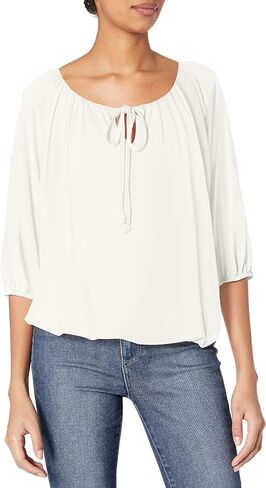 Star Vixen Women's 3/4 Sleeve, Front Tie Peasant Top in Saudi Arabia