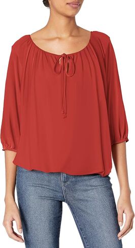 Star Vixen Women's 3/4 Sleeve, Front Tie Peasant Top in Saudi Arabia