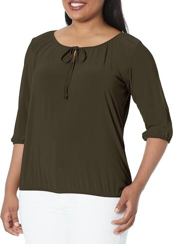 Star Vixen Women's 3/4 Sleeve, Front Tie Peasant Top in Saudi Arabia