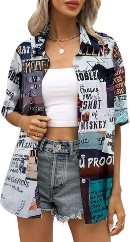 بوهو الغربية الجرافيك الزي المرأة: موسيقى الريف البقرة الجمجمة قميص روديو رعاة البقر زر أسفل قصيرة الأكمام بلوزة قمم in Kuwait