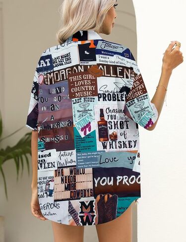 بوهو الغربية الجرافيك الزي المرأة: موسيقى الريف البقرة الجمجمة قميص روديو رعاة البقر زر أسفل قصيرة الأكمام بلوزة قمم in Kuwait