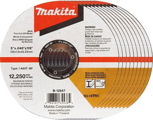 Makita B-12647-10 5" x .040" x 7/8" INOX Thin Cut-Off Wheel, 10/Pk in Saudi Arabia