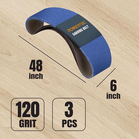 POWERTEC 6 x 48 Inch Zirconia Sanding Belts, 3 Each of 36/100/120 Grits, 9PK, Belt Sander Sanding Belt Assortment for Bench Sander, Belt and Disc sander, Woodworking, Metal Grinding (464801Z) in Saudi Arabia