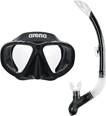 ARENA Unisex Kids Youth Premium Snorkeling Gear Set JR Tempered Double Lens Goggles Large Strap, Black/Clear/Black in Saudi Arabia