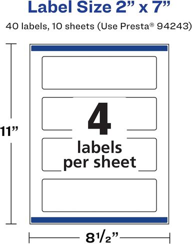 Avery Durable Waterproof Rectangle Labels with Sure Feed, 2" x 7", 100 Oil and Tear-Resistant Waterproof Labels, Print-to-The-Edge, Laser/Pigment-Based Inkjet Printable Labels in Saudi Arabia