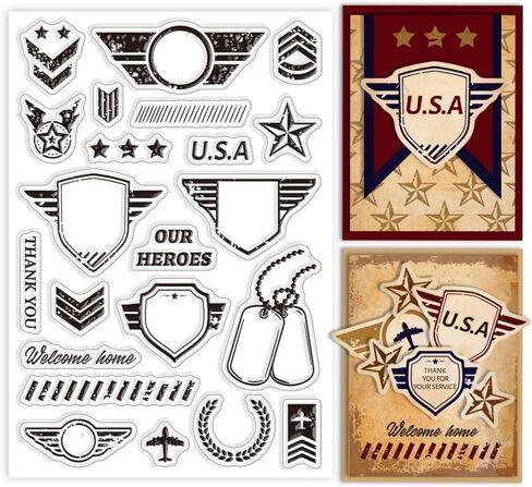 GLOBLELAND Border Badge Military Clear Stamps for Cards Making Memorial Day Clear Stamp Seals Transparent Stamps for DIY Scrapbooking Photo Album Journal Home Decoration in Saudi Arabia