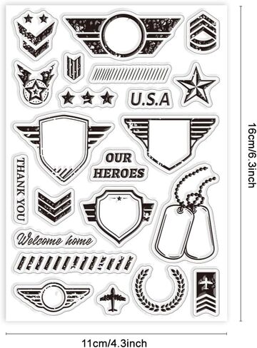 GLOBLELAND Border Badge Military Clear Stamps for Cards Making Memorial Day Clear Stamp Seals Transparent Stamps for DIY Scrapbooking Photo Album Journal Home Decoration in Saudi Arabia
