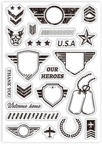 GLOBLELAND Border Badge Military Clear Stamps for Cards Making Memorial Day Clear Stamp Seals Transparent Stamps for DIY Scrapbooking Photo Album Journal Home Decoration in Saudi Arabia