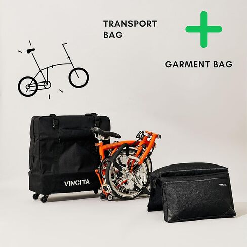 حقيبة نقل ناعمة من Vincita Sightseer 3.5 لدراجة Brompton القابلة للطي - مع حقيبة ملابس وأربع عجلات قابلة للفصل وحزام كتف Brompton Bike Bag حل خفيف الوزن للسفر الجوي in Kuwait