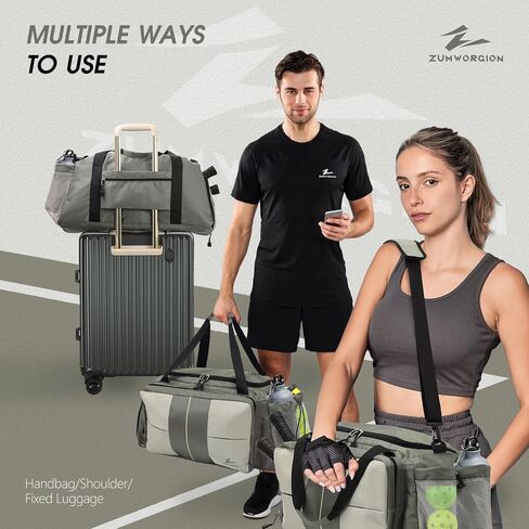 Pickleball Bag for Men Women 40L Large Pickle Ball Gym Duffle Backpack with Waterproof Compartment - Unisex Tote & Crossbody Sling Multi Carry with Strap - Holds 2 Paddles Shoes Water Bottle in Kuwait