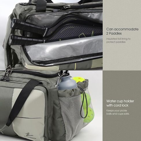 Pickleball Bag for Men Women 40L Large Pickle Ball Gym Duffle Backpack with Waterproof Compartment - Unisex Tote & Crossbody Sling Multi Carry with Strap - Holds 2 Paddles Shoes Water Bottle in Kuwait