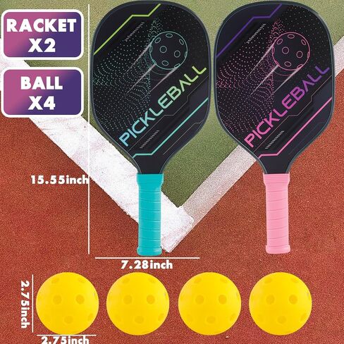 Pickleball Paddles Set of 2 with 4 Pickleball Balls, Pickleball Set,Pickleball Paddle Gifts for Men Women Beginners & Pros in Saudi Arabia