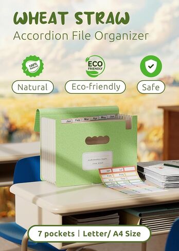 Accordian File Organizer, 7 Pockets Wheat Straw Expanding File Folders, Monthly Bill Receipt Organizer, 100% BPA Free, Return to Nature, Healthy Living, Letter/A4 Size - 3 Packs in Saudi Arabia