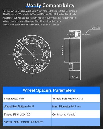 ECCPP 4x 6 lug Wheel Spacers 6x4.5 to 6x4.5 12x1.25 66.1mm 2" inch fit for 2005-2019 for Nissan Frontier 2005-2012 for Nissan Pathfinder 2005-2015 for Nissan Xterra in Saudi Arabia