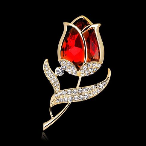 Elegant Crystal Rose Flower Brooch Pins, Fancy Floral Design Brooch Pins for Women Lady Corsage Christmas/Valentine's Gifts in Saudi Arabia