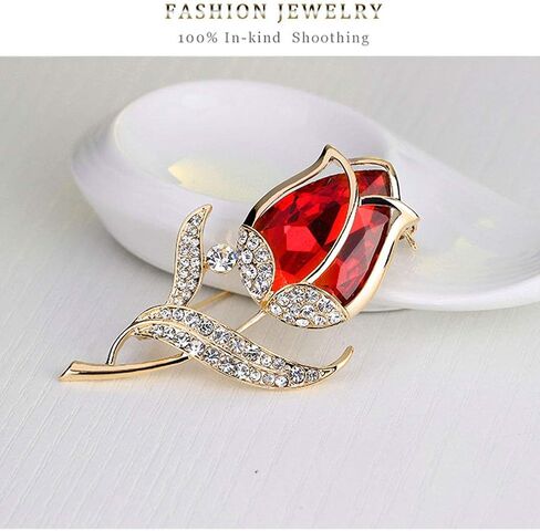 Elegant Crystal Rose Flower Brooch Pins, Fancy Floral Design Brooch Pins for Women Lady Corsage Christmas/Valentine's Gifts in Saudi Arabia