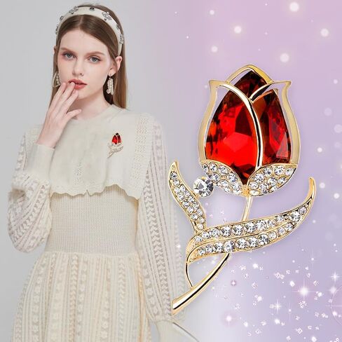Elegant Crystal Rose Flower Brooch Pins, Fancy Floral Design Brooch Pins for Women Lady Corsage Christmas/Valentine's Gifts in Saudi Arabia