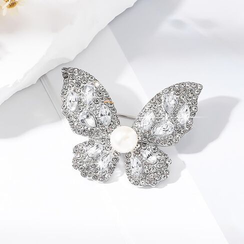 Butterfly Crystal Rhinestone Brooch Pin for Women Colorful Glitter Pearl Bead Lapel Pins Hats Clothes Dress Accessories Jewelry in Kuwait