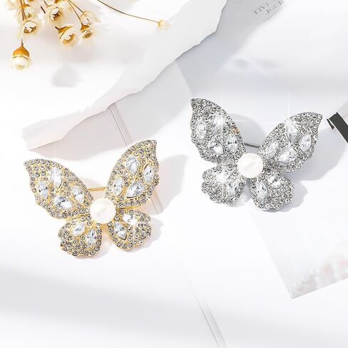 Butterfly Crystal Rhinestone Brooch Pin for Women Colorful Glitter Pearl Bead Lapel Pins Hats Clothes Dress Accessories Jewelry in Kuwait