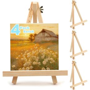 4PCS 9 Inch Wood Easels, Tripod, Painting Party Easel, Kids Student Tabletop Easels for Painting, Easel Stand for Painting Canvases, Portable Canvas Photo Picture Sign Holder.