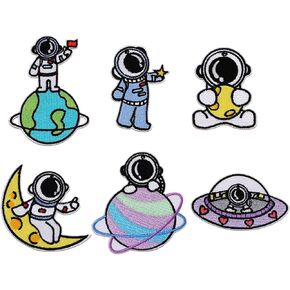 Funny Embroidered Iron-on Patches: 6Pcs Cute Cartoon Astronaut on Moon Self-Adhesive Iron on Patch Repair Applique Accessories for Clothes Jeans Backpacks Hats, Bible01
