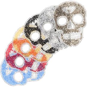 6pcs Rhinestone Skull Patches Iron on Patches Crystal Skeleton Head Sew on Patches Embroidered Repairing Badge Applique for DIY Halloween Clothing Jackets Jeans Bag