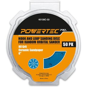 POWERTEC PRO 46100C-150 6 Inch 49 Holes Sanding Disc, 150PK, 50 Each of 80/120/220 Grit, Ceramic Hook and Loop Backing Discs for Festool Random Orbital Sanders - Automotive, Paint, Metal, Woodworking