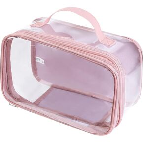 Large clear travel pouch,TSA approved toiletry reusable organizer with zipper proof purse makeup case carry On (Pink)