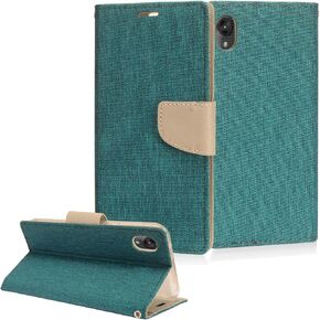 for Motorola Moto E6 XT2005 (2019), Moto E 6th Gen. - Denim Fabric Flip Wallet Phone Case - CT5 Black