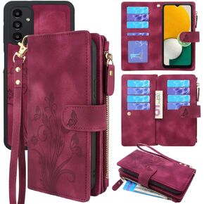 Lacass Compatible with Samsung Galaxy A13 4G LET /5G Case [12 Card Slots] ID Credit Cash Holder Zipper Pocket Detachable Magnet Leather Wallet Cover with Wrist Strap Lanyard (Light Purple)