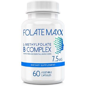 FolateMaxx L-Methylfolate + B12 Methylcobalamin & B6 Blend (15 مجم) - 60 كبسولة - مركب B النشط مع العوامل المساعدة والأحماض الأمينية الأساسية - غير معدل وراثيًا، خالي من الغلوتين، بدون مواد مالئة