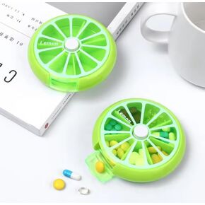 Rotating Daily Pill Dispenser. Weekly 7 Compartments Large Medicine Pill Organizer. (Lemon). 2 Units Pack