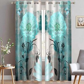 البط البري الفيروز الزهور الستائر 2 لوحات مجموعة جروميت مزرعة ديزي فراشة الحديثة مجردة ستائر التعتيم الخصوصية ديكور المنزل نافذة الستارة لغرفة النوم غرفة المعيشة 52x84 بوصة in Kuwait