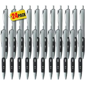 1InTheOffice Retractable Gel Pens, Gel Pens Medium Point, Black Gel Pens, Medium 0.7mm, Silver Barrel, 24 Pack