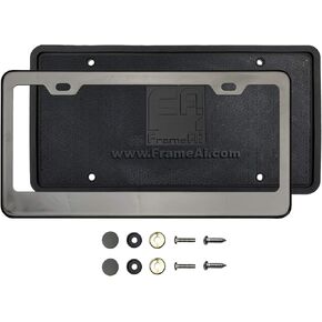 Silicone Back Guard License Plate Holder Black Smoke Titaninum Gun Metal Chrome License Plate Frame T304 Stainless Steel + Metal Screw Caps