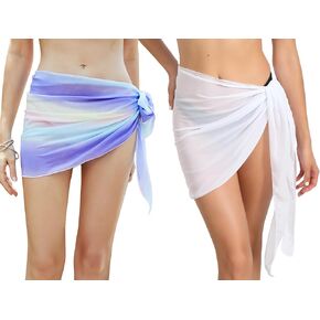 2 Pieces Beach Sarong Coverups for Women, Chiffon Swimsuit Cover Up Bikini Wrap Short Skirts for Swimwear